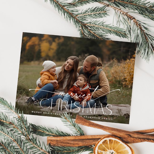 Merriest Christmas Elegant Typography Photo Holiday Card (Creator Uploaded)