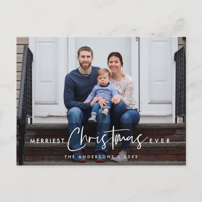 Merriest Christmas Ever, Family Photo Greeting Postcard (Front)
