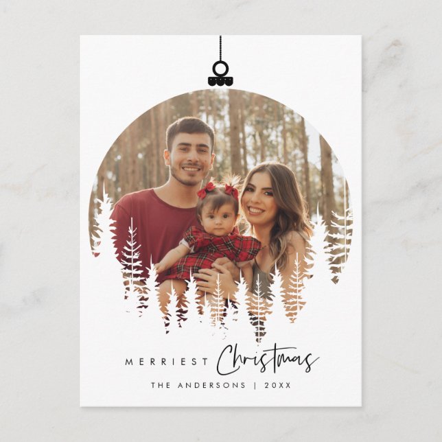 Merriest Christmas Family Photo, Christmas Ball Postcard (Front)