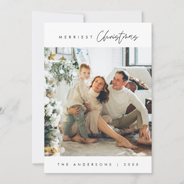 Merriest Christmas, Family Photo Downloadable Holiday Card (Front)