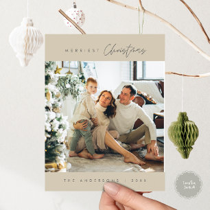 Merriest Christmas Family Photo, Irish Cream Grey Postcard