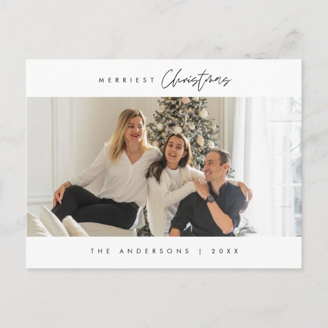 Merriest Christmas Family Photo, Modern Cosy Postcard (Front)