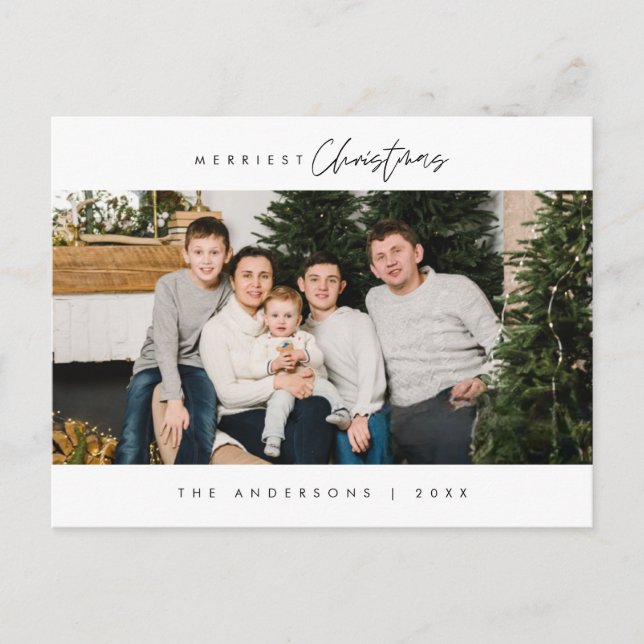 Merriest Christmas Family Photo, Modern Cosy Postcard (Front)