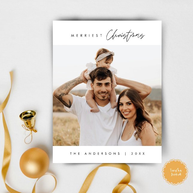 Merriest Christmas Family Photo, Modern Cosy Postcard (Modern Merriest Christmas Family Photo Postcard)