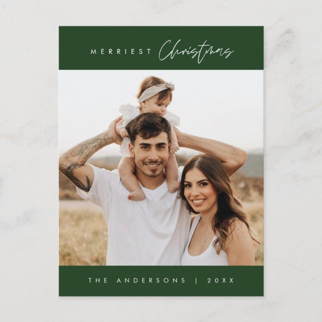 Merriest Christmas Family Photo, Modern Cosy Postcard (Front)