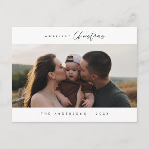 Merriest Christmas Family Photo, Modern Cute Postcard