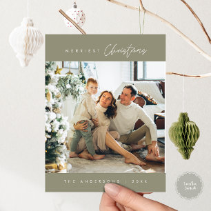 Merriest Christmas Family Photo, Modern Eucalyptus Postcard