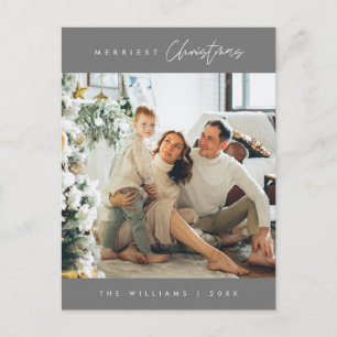 Merriest Christmas Family Photo, Modern Minimal Postcard