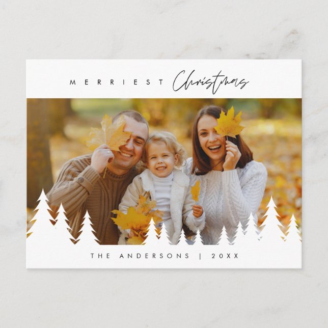Merriest Christmas Family Photo, Modern Minimalist Postcard (Front)