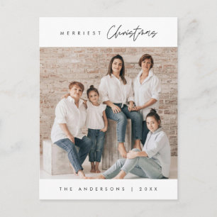 Merriest Christmas Family Photo, Modern Minimalist Postcard