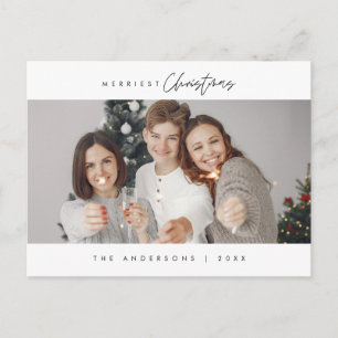 Merriest Christmas Family Photo, Modern Minimalist Postcard