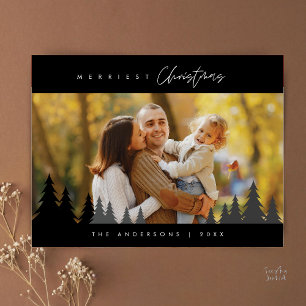 Merriest Christmas Family Photo Outdoor Pine Trees Postcard