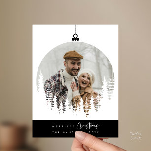 Merriest Christmas Family Photo, Pine Tree Layover Postcard
