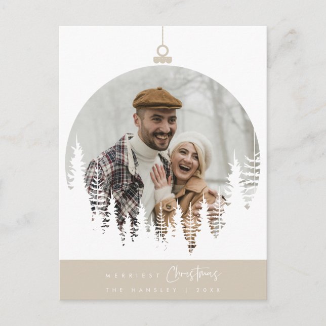 Merriest Christmas Family Photo, Pine Tree Layover Postcard (Front)