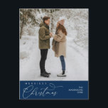 Merriest Christmas Family Photo, Romantic Greeting Postcard<br><div class="desc">Merriest Christmas. Celebrate the season with this family photo cosy cute happy happiness romantic navy blue postcard. It is fully customisable and personalised with your own greeting messages. Please add your return address for easy mailing. It is simple, easy, yet modern cosy and festive. This is the perfect postcard for...</div>