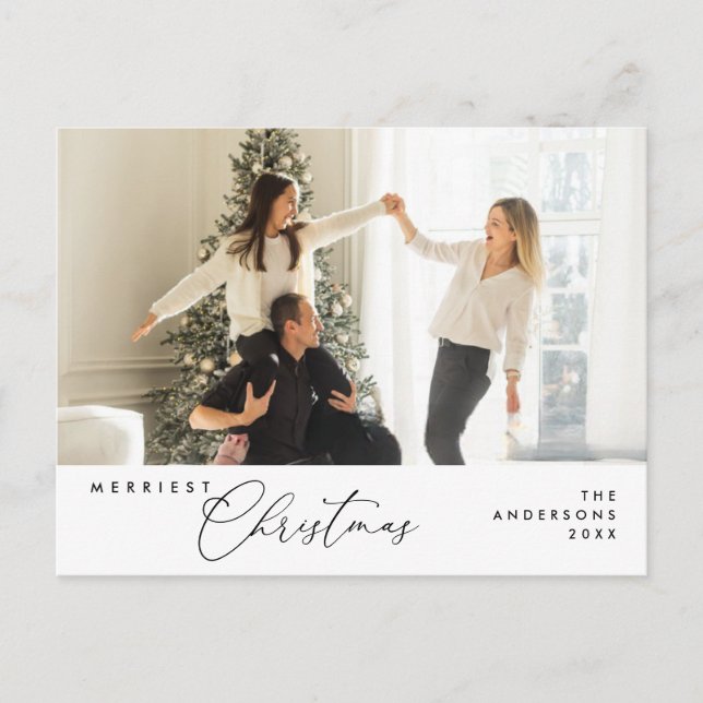 Merriest Christmas Family Photo, Season Greeting Postcard (Front)
