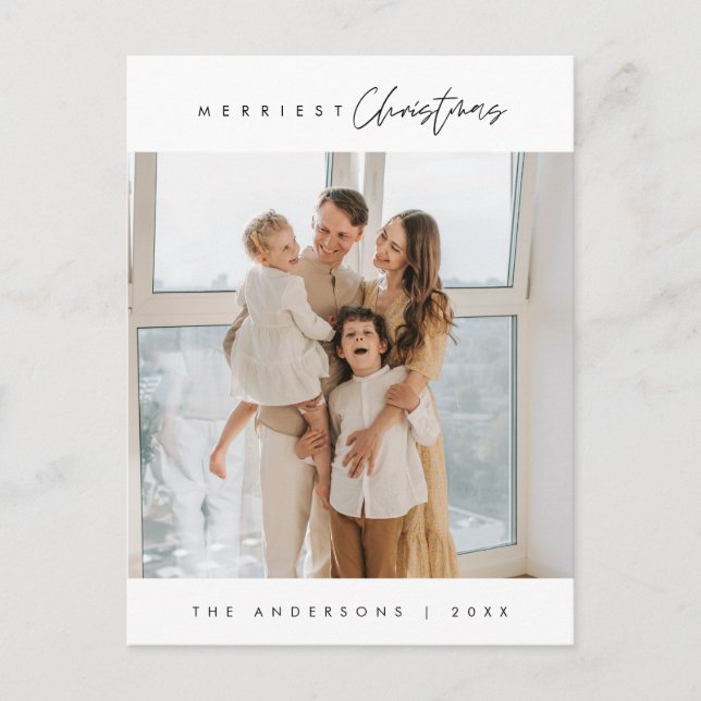 Merriest Christmas, Family Photo, Season Greeting Postcard (Front)