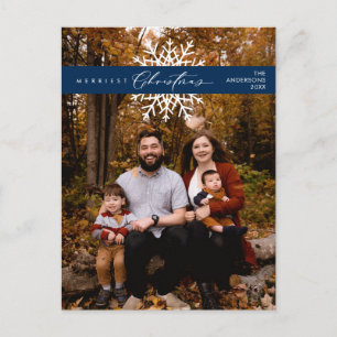 Merriest Christmas Family Photo, Snow Flakes Postcard