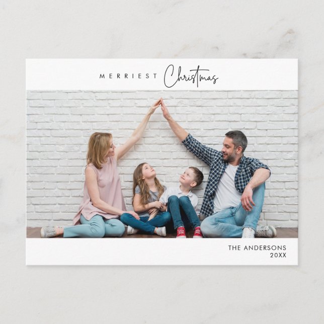Merriest Christmas Family Photo, Winter Happiness Postcard (Front)