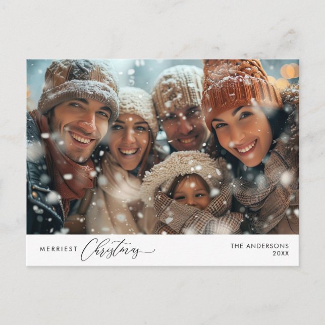 Merriest Christmas Family Photo, Winter Happiness Postcard (Front)