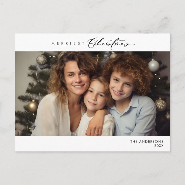Merriest Christmas Family Photo, Winter Happiness Postcard (Front)
