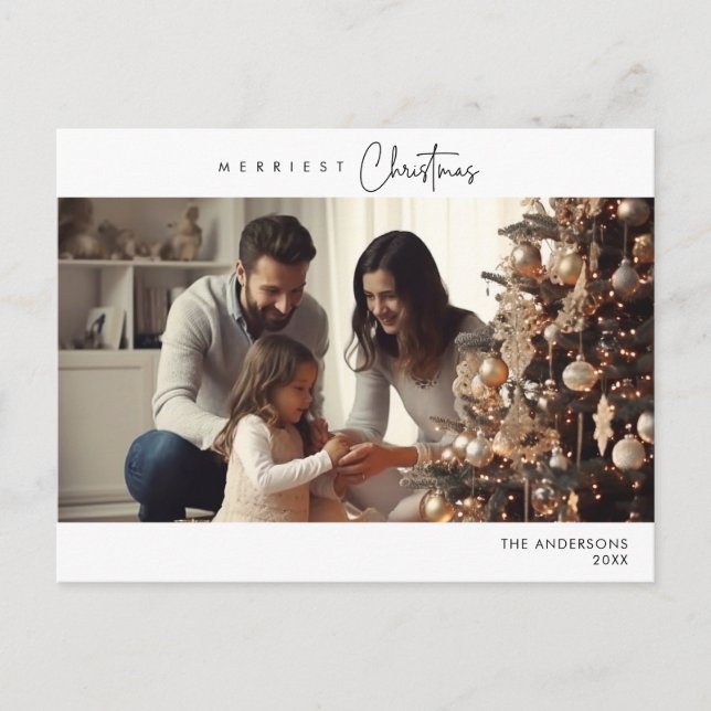 Merriest Christmas Family Photo, Winter Happiness Postcard (Front)