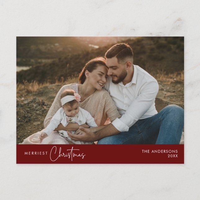 Merriest Christmas Family Photo, Winter Happiness Postcard (Front)