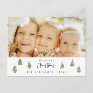 Merriest Christmas Family Photo, Xmas Trees Postcard