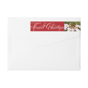 Merriest Christmas Fancy Script Photo Address Wrap Around Label