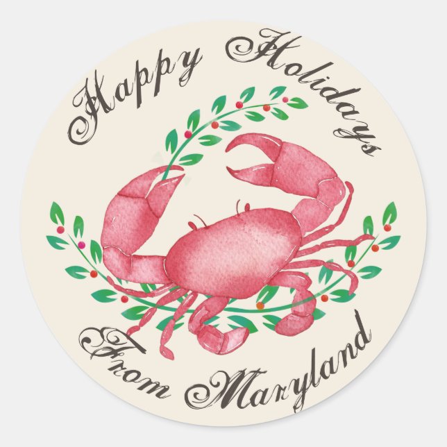 Merriest Christmas from Maryland Crab Classic Round Sticker (Front)