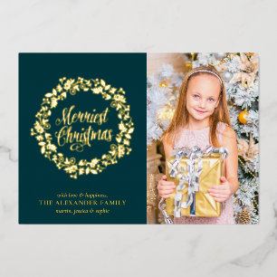 Merriest Christmas Gilded Wreath Foil Holiday Card