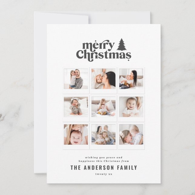 Merriest Christmas graphic typography multi photo Holiday Card (Front)
