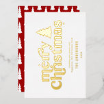 Merriest Christmas graphic typography non photo Fo Foil Holiday Card<br><div class="desc">Merriest Christmas graphic typography non photo holiday card. With modern hand drawn text and trees.</div>