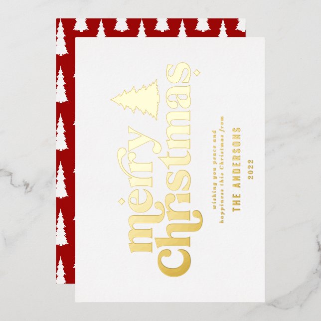 Merriest Christmas graphic typography non photo Fo Foil Holiday Card (Front/Back)