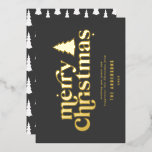 Merriest Christmas graphic typography non photo  Foil Holiday Card<br><div class="desc">Merriest Christmas graphic typography non photo holiday card. With modern hand drawn text and trees.</div>