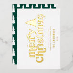 Merriest Christmas graphic typography non photo  Foil Holiday Card<br><div class="desc">Merriest Christmas graphic typography non photo holiday card. With modern hand drawn text and trees.</div>