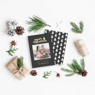 Merriest Christmas graphic typography photo Foil Holiday Card