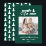 Merriest Christmas graphic typography photo  Holid Holiday Card<br><div class="desc">Merriest Christmas graphic typography photo holiday card. With modern hand drawn text and trees.</div>