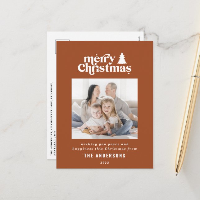 Merriest Christmas graphic typography photo  Holiday Postcard (Front/Back In Situ)