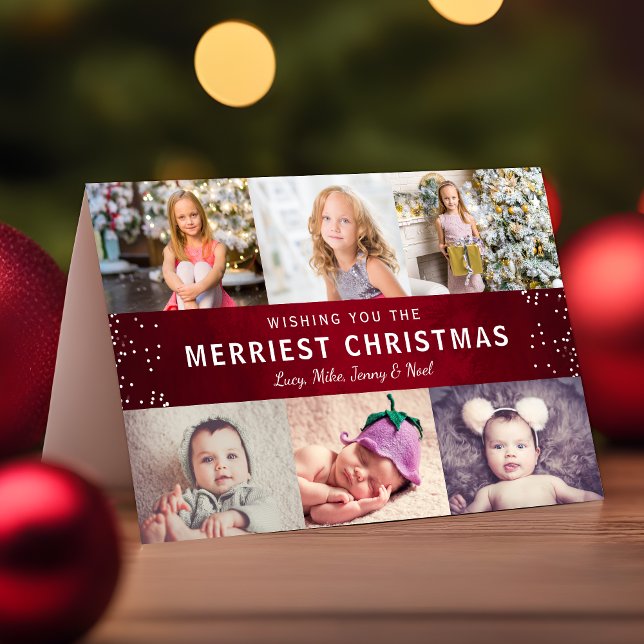 Merriest Christmas Holiday Photo Collage Card (Creator Uploaded)