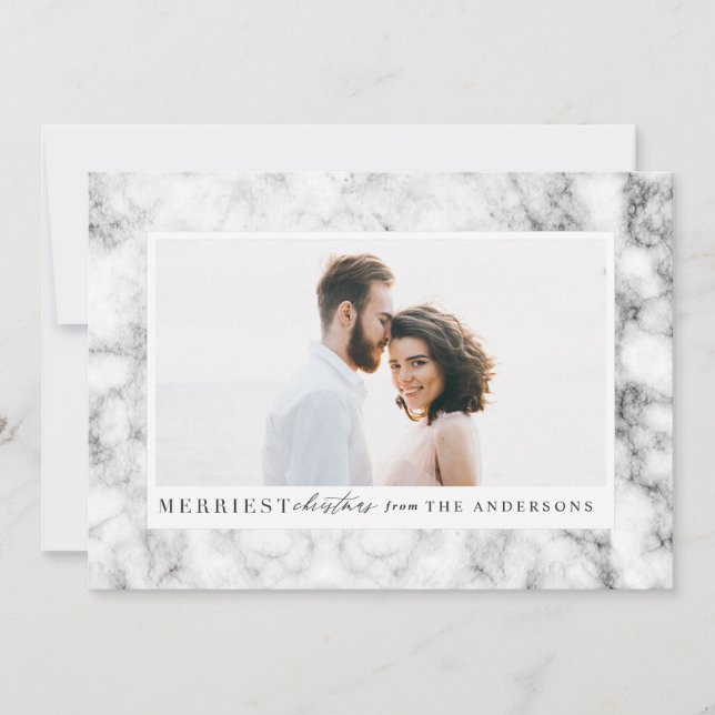 Merriest Christmas marble photo Holiday Card (Front)