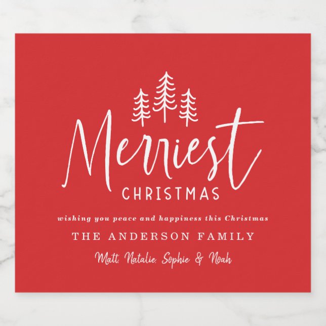 Merriest Christmas minimal forest Christmas Sparkling Wine Label (Single Label)