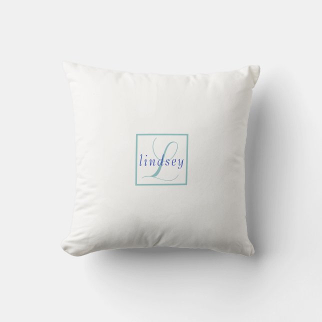 Merriest Christmas Mittens Blue Bow Name Monogram Cushion (Front)