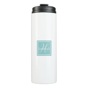 Merriest Christmas Mittens Red Bow Blue Monogram Thermal Tumbler