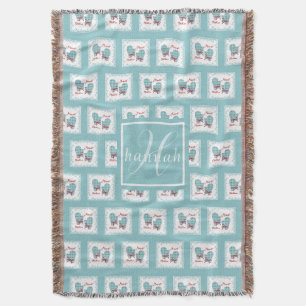 Merriest Christmas Mittens Red Bow Blue Monogram Throw Blanket