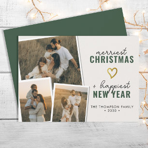 Merriest Christmas Modern Boho 3 Photo Collage Holiday Card