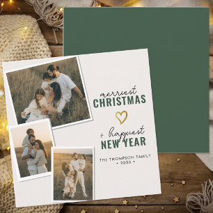 Merriest Christmas Modern Boho Family Photo Square Holiday Card