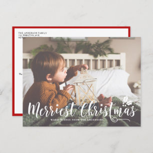 Merriest Christmas Modern Calligraphy Photo Holiday Postcard