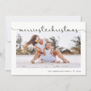 Merriest Christmas Modern Elegant Script Photo  Holiday Card