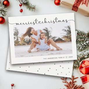 Merriest Christmas Modern Elegant Script Photo Holiday Card
